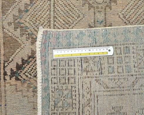 9 Ft Vintage Brown Persian Style Hand Knotted Low Pile Wool Runner Rug